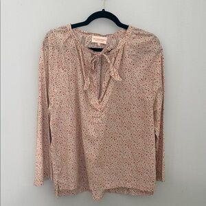 The Little Project Tie-Neck Long Sleeve Blouse in Cream with Red Floral